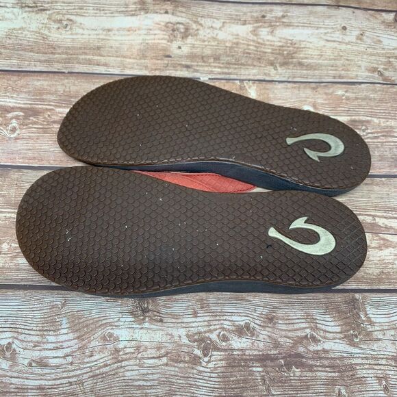 OluKai Pua Brown Red Leather Flat Flip Flop Sandals - Women's Size 8 US / 38 EU - Picture 4 of 10